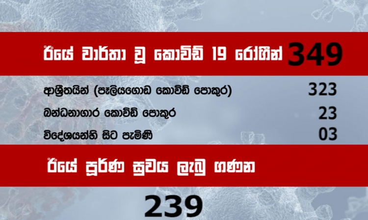 කොවිඩ්-19 වැළඳුණු තවත් 349ක්